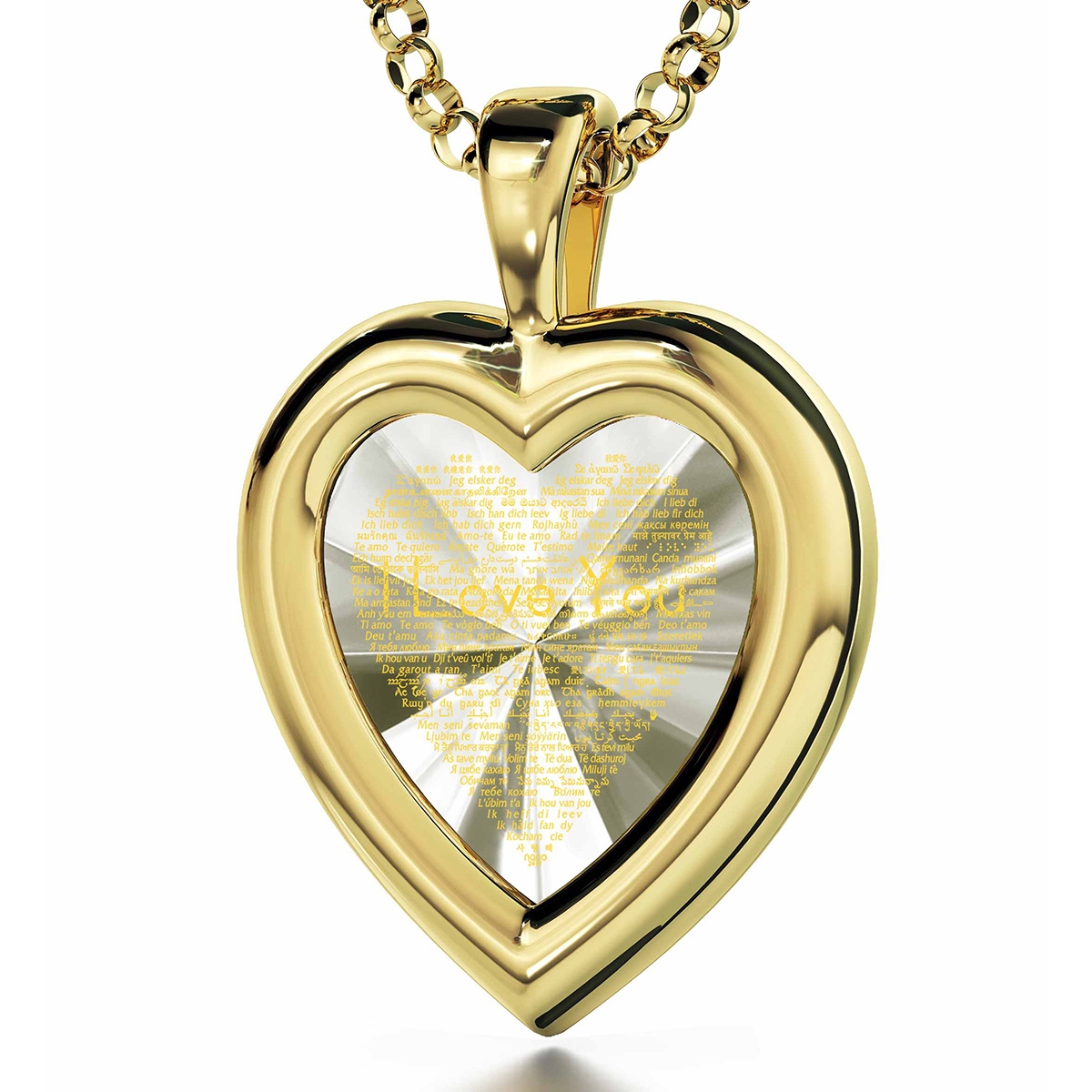 Gold Plated Heart Necklace with "I Love You" in 120 Languages - 1