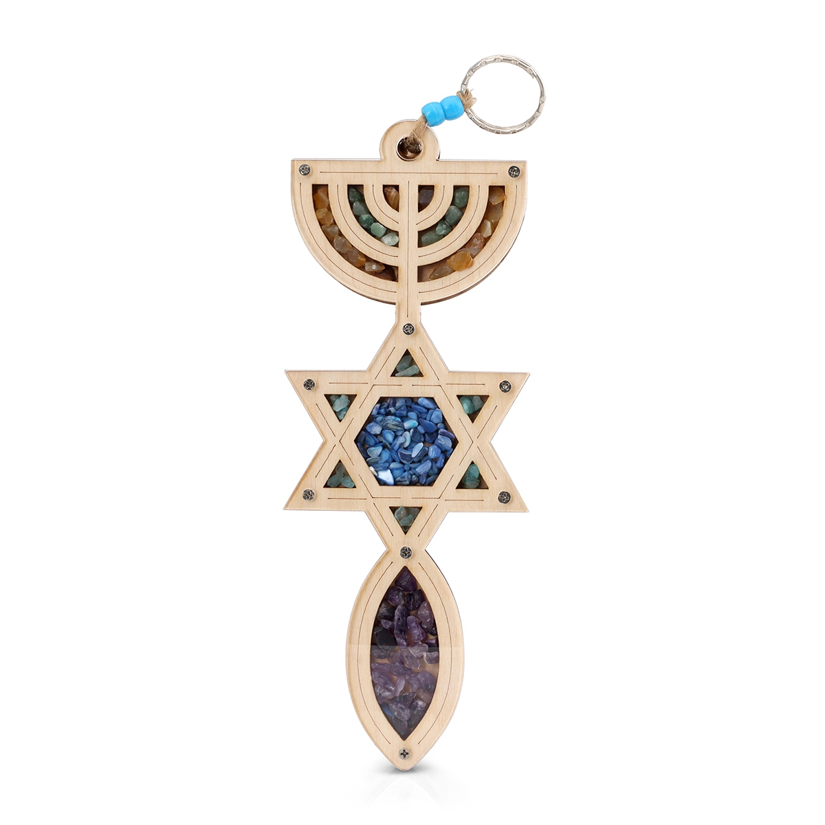 Grafted-In (Messianic) Wooden Wall Hanging with Natural Colored Stones from the Holy Land - 1