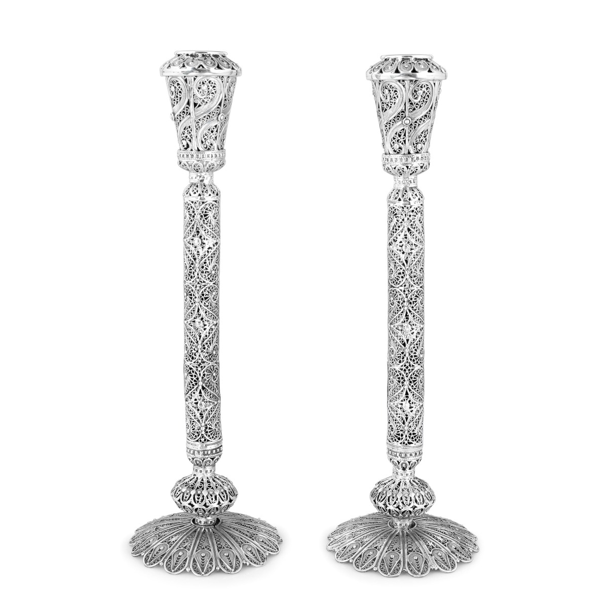 Traditional Yemenite Art Handcrafted Grand Sterling Silver Candlesticks With Filigree Design - 1