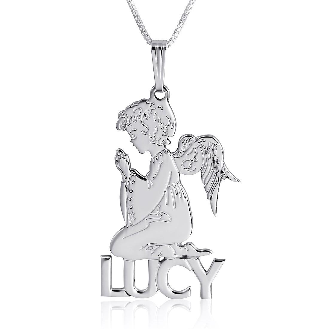 Sterling Silver Guardian Angel Personalized Name Necklace - 1