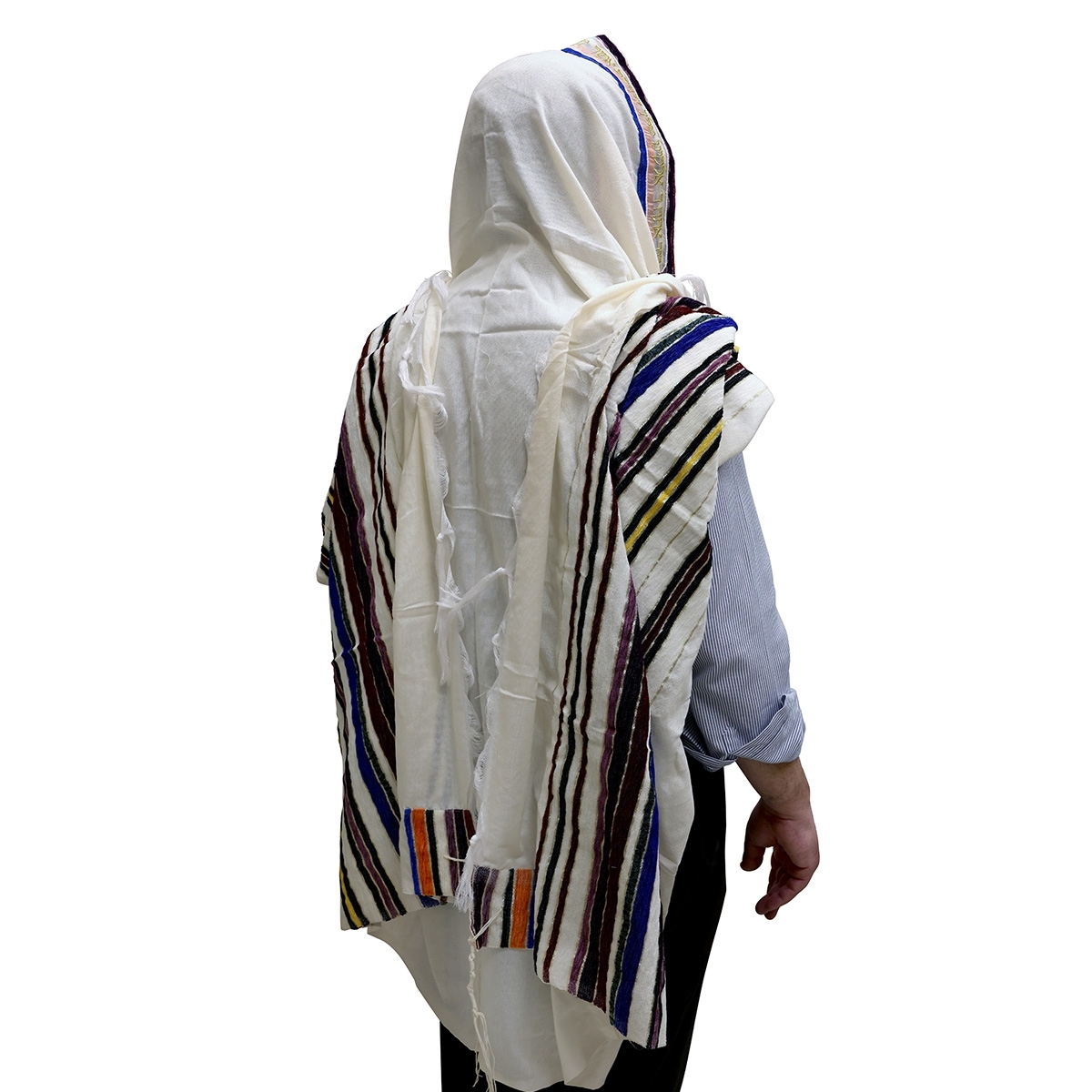 Handwoven Multi-Color Striped Non-Slip Prayer Shawl Set - Rikmat Elimelech - 1