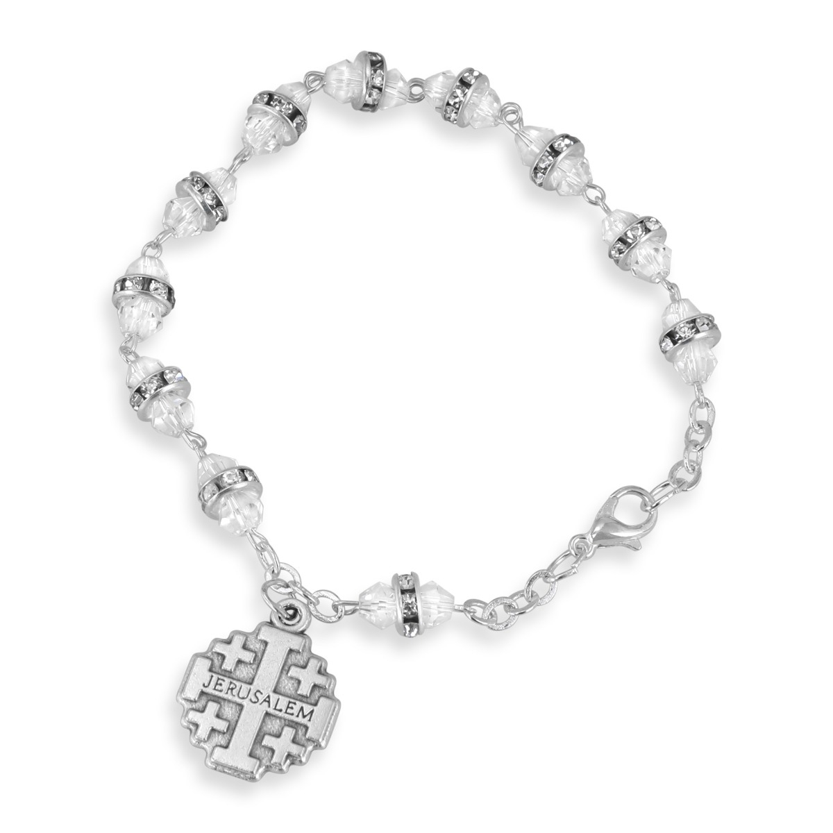 Holyland Rosary Crystal Beaded Rosary Bracelet With Jerusalem Cross Charm - 1