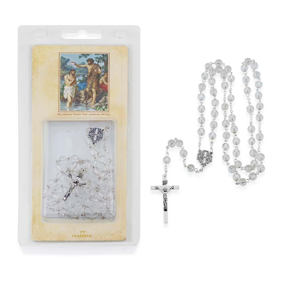 Holyland Rosary Crystal Glass Rosary with Jerusalem Cross Medallion - 1