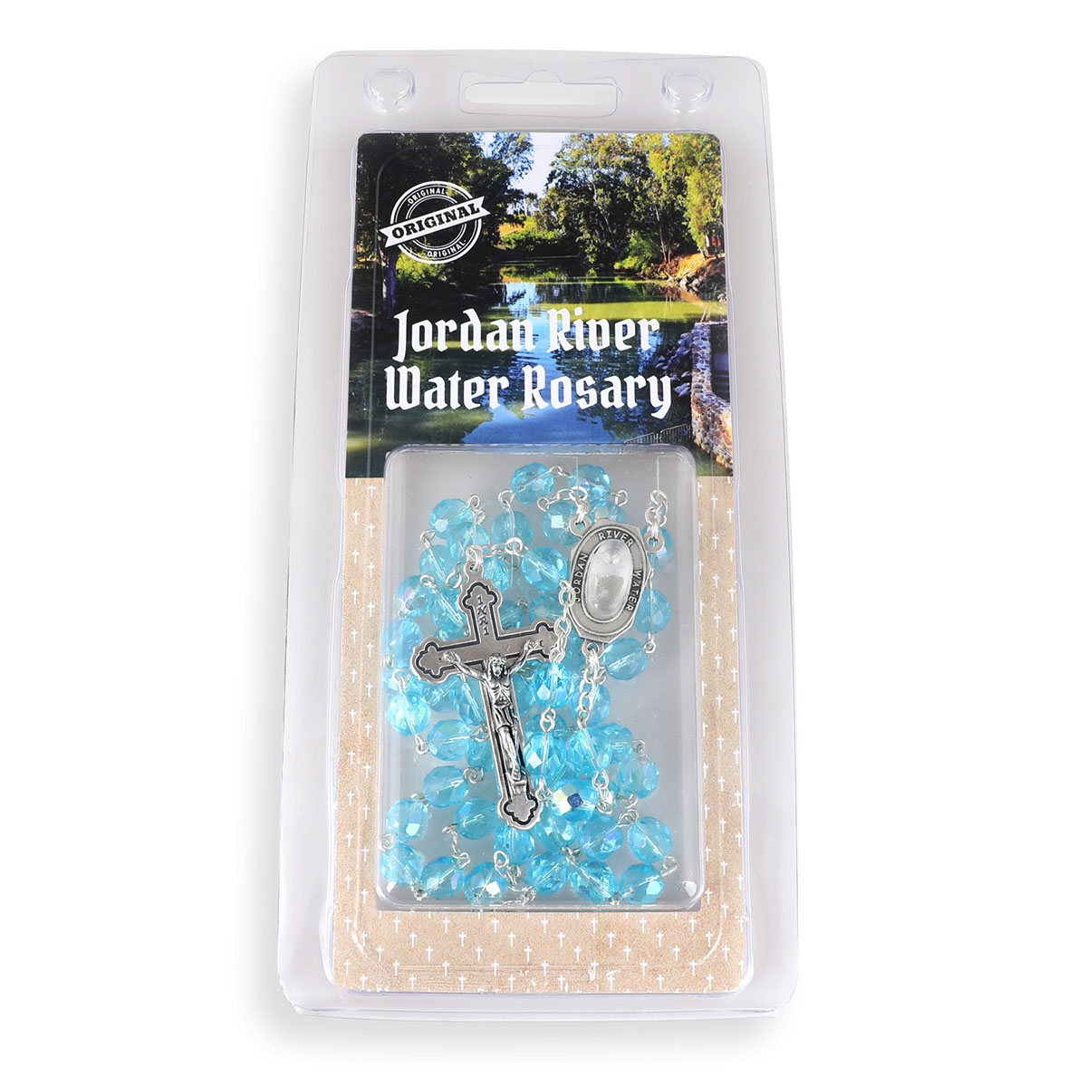 Holyland Rosary Light Blue Beaded Rosary With Crucifix and Jordan River Water - 1