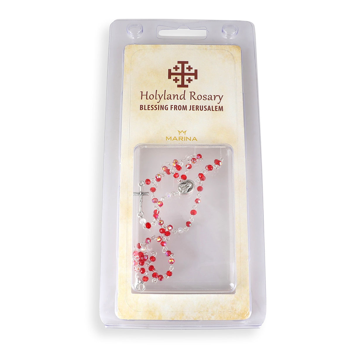 Holyland Rosary Red Crystal Beaded Rosary With Virgin Mary and Cross  - 1