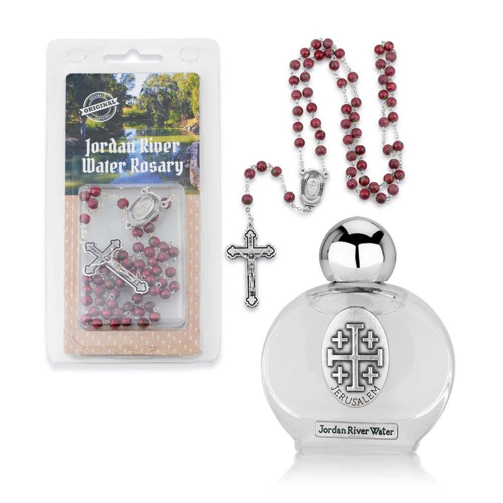Holyland Rosary Rose Bead Rosary with FREE Holy Water from Jordan River - 1