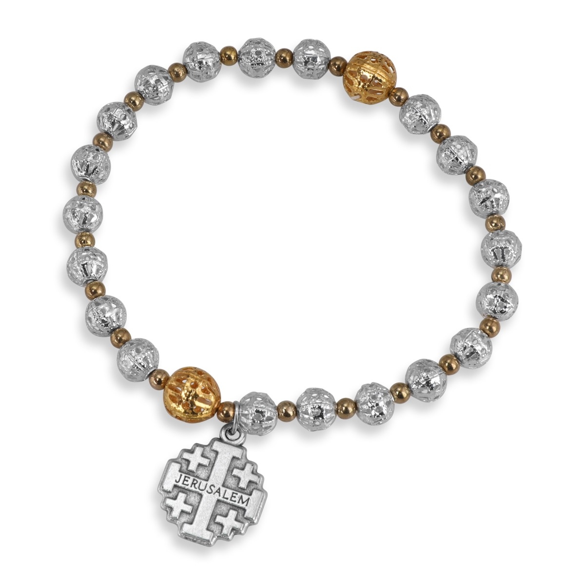 Holyland Rosary Two-Toned Beaded Rosary Bracelet With Jerusalem Cross Charm - 1