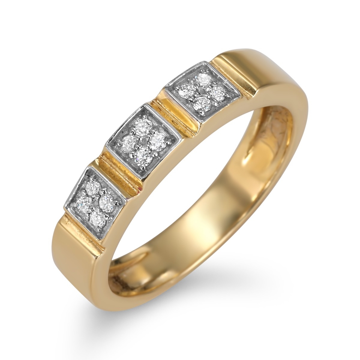 Anbinder 14K Gold Three Squares Ring with 12 Diamonds - 1