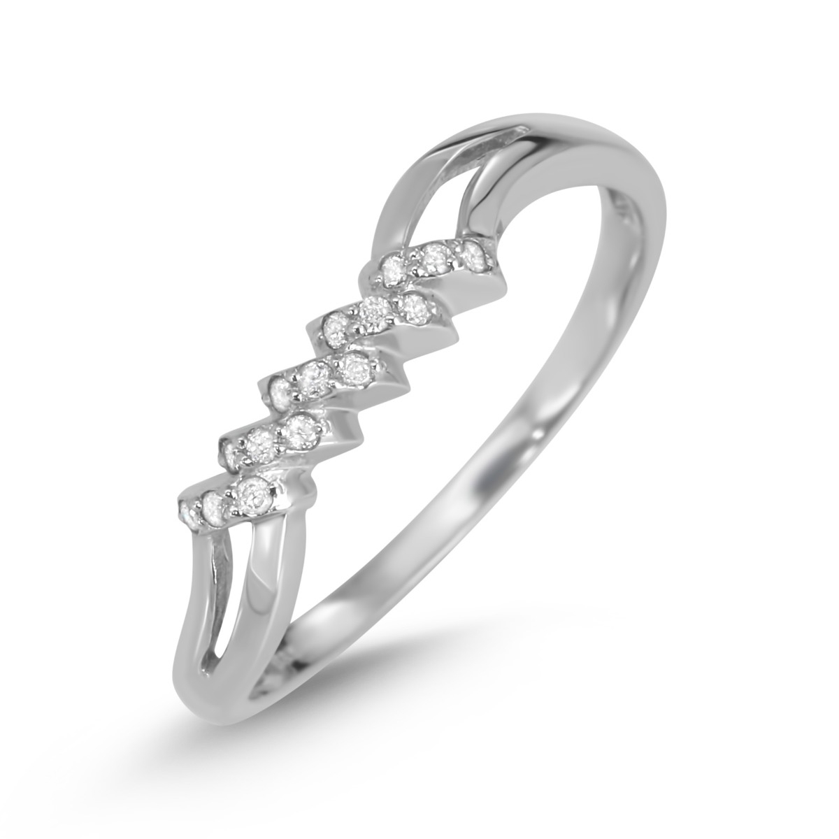 14K White Gold Freeform Zig-Zag Women’s Ring with White Diamond Accents - 1