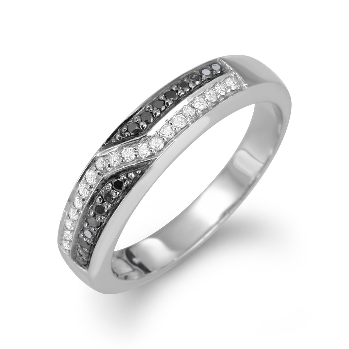 Anbinder 14K White Gold Anniversary Band with Black and White Diamond Cross-Over Design - 1