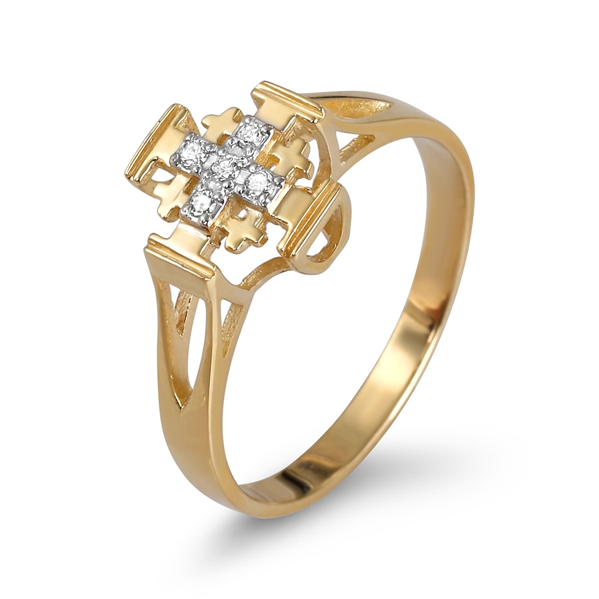 Rings : 14K Rose Gold Diamond-Cut Cross Ring for Women