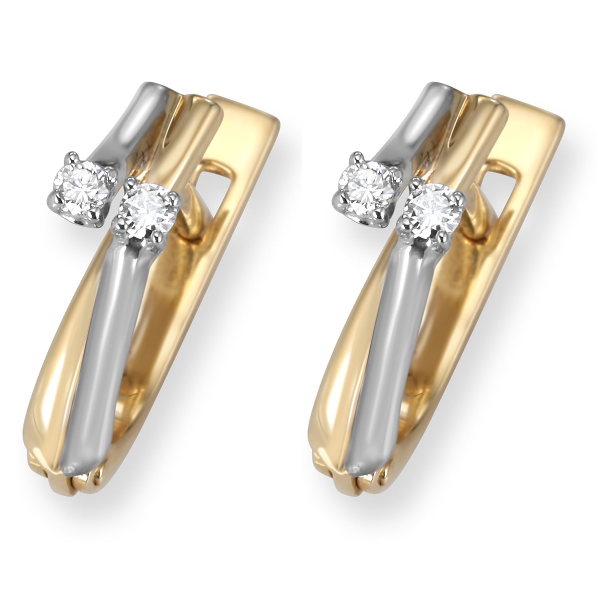 Anbinder Two-Tone 14K Gold Contemporary Bypass Earrings with Diamond Accents - 1