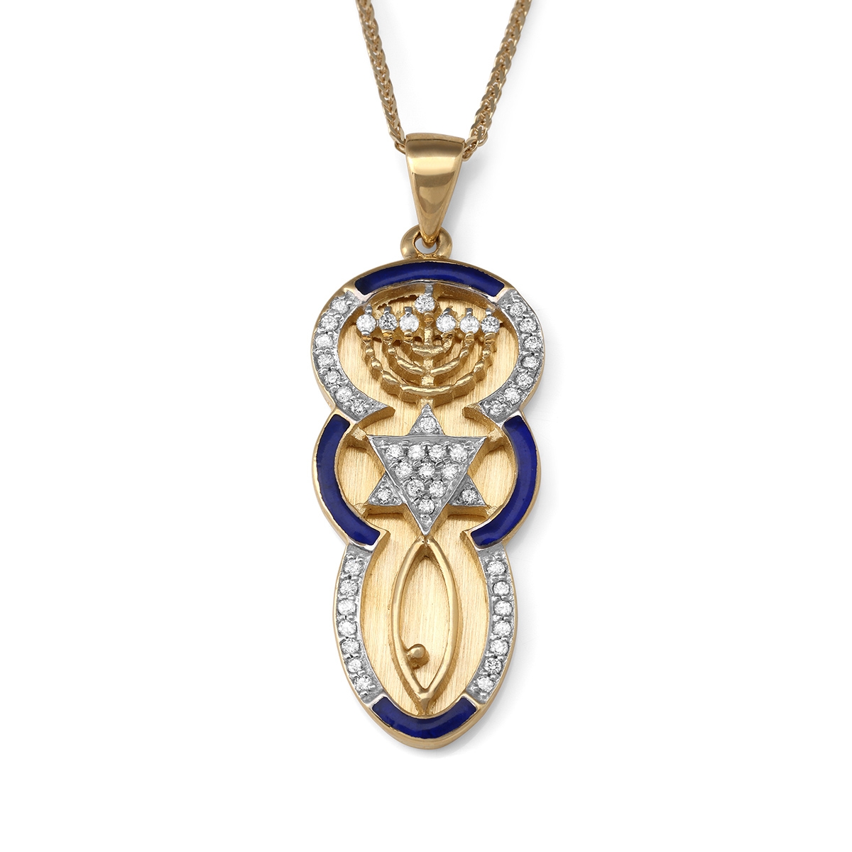 Anbinder Jewelry 14K Yellow Gold Messianic Seal Bubble Frame Unisex Pendant with Diamonds and Blue Enamel - 1