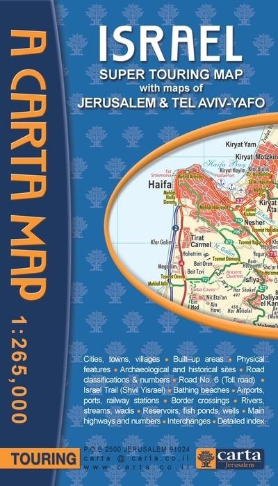 Israel Super Touring Map - With Maps of Jerusalem & Tel Aviv-Yafo - 1