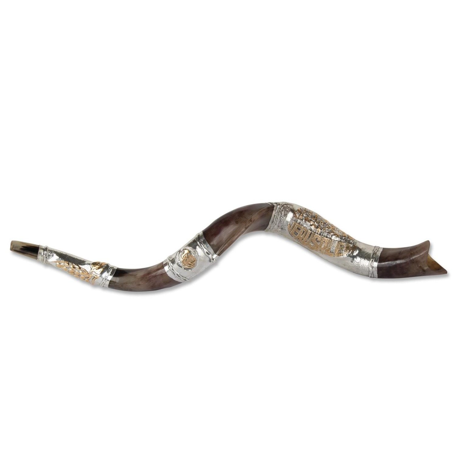 925 Sterling Silver Plated Yemenite Kudu Ram's Horn - Jerusalem Design (Choice of Sizes) - 1