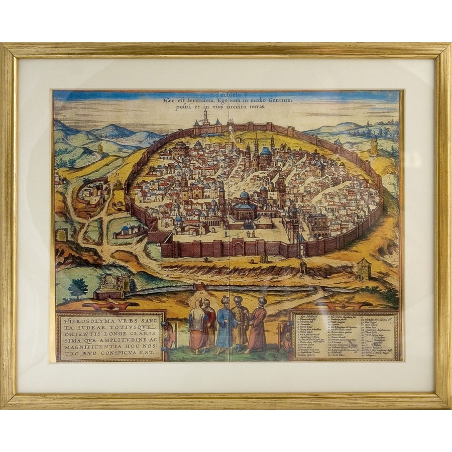 The Israel Museum Hand Colored Map of Jerusalem- Braun and Hogenberg, 1575  - 1