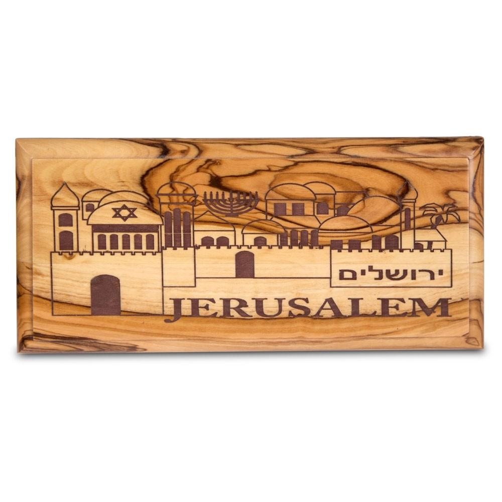 Olive Wood Handmade Jerusalem Wall Plaque - 1