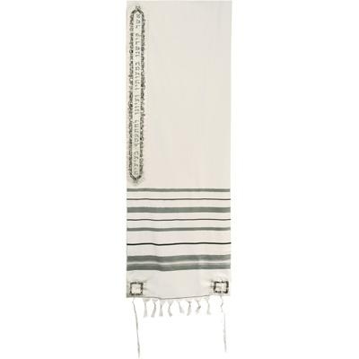 Yair Emanuel Traditional Wool Tallit Prayer Shawl with Embroidered Jerusalem Design (Grey and Black) - 1