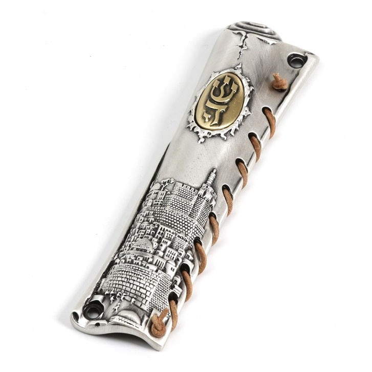 Jerusalem Mezuzah Case with Gold-Plated Coin - 1