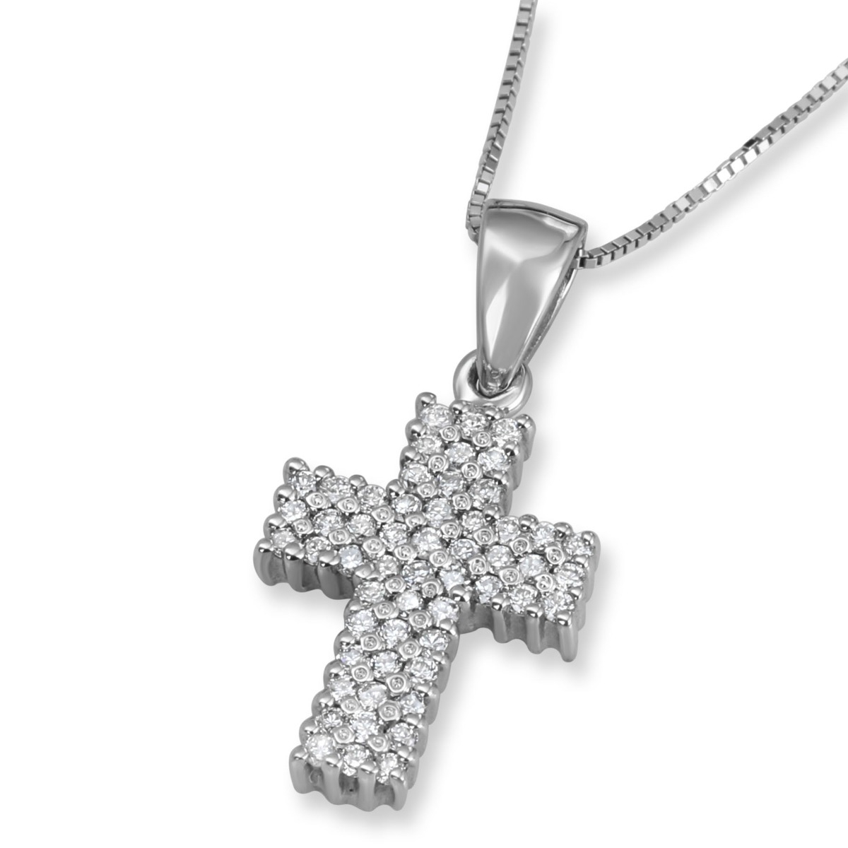 14K White Gold and Diamond Modern Pavéd Roman Cross Pendant with 52 Diamonds - 1