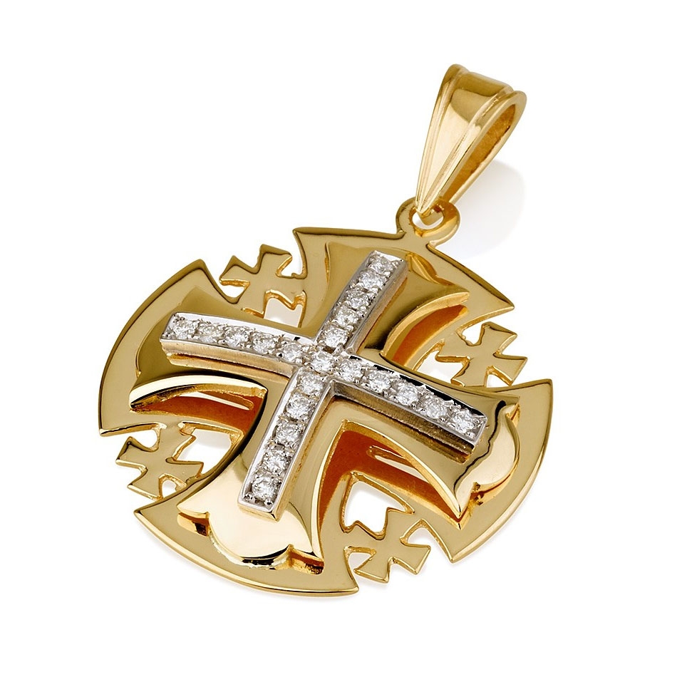 Ben Jewelry 18K Gold Jerusalem Cross with Diamonds in White Gold Setting - 2