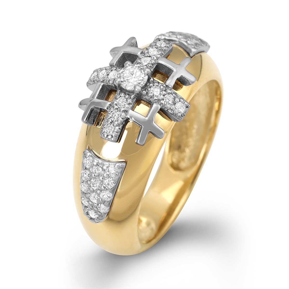 Anbinder Jewelry 14K Yellow Gold and Diamond Women's Jerusalem Cross Ring  - 1