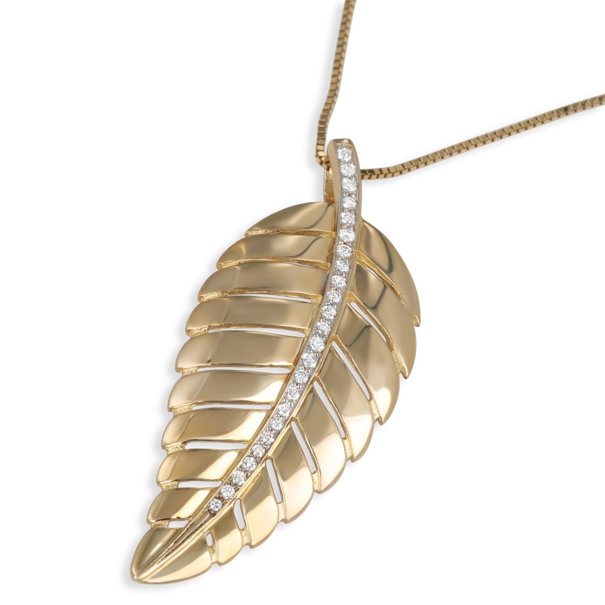 Anbinder 14K Yellow Gold and Diamond Contemporary Palm Leaf Pendant  - 1