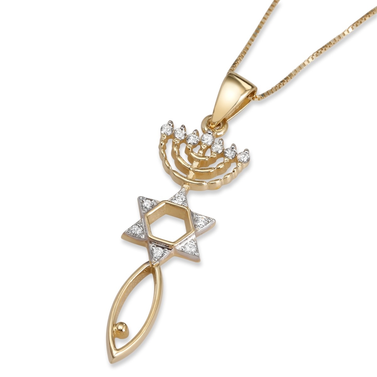 14K Yellow Gold and Diamond Classic Messianic Grafted-In Pendant with Diamond Accents - 1