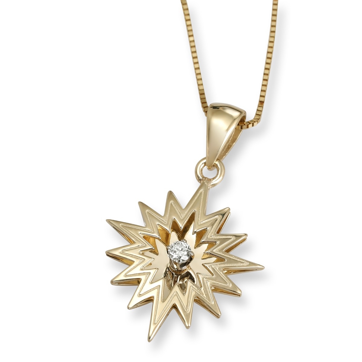 14K Yellow Gold Star of Bethlehem Pendant with Single Diamond - 1