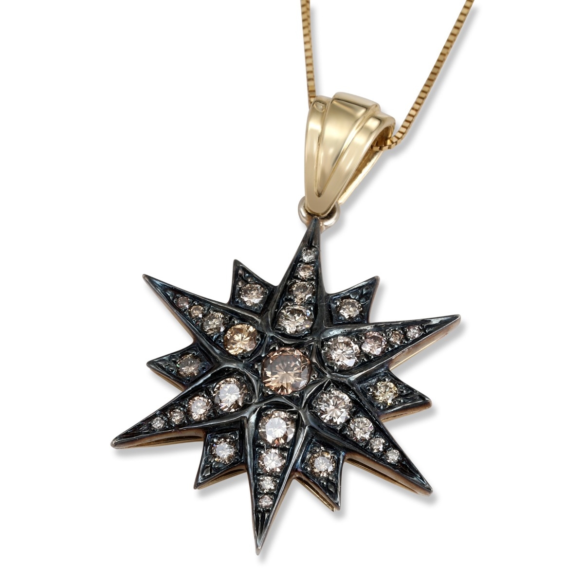 Deluxe Large 14K Yellow & Black Gold Star of Bethlehem Pendant with Yellow Diamonds - 1