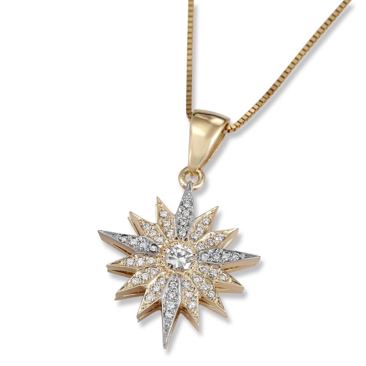 Two-Tone 14K Yellow Gold and Diamond Star of Bethlehem Pendant with White Gold Accents - 1