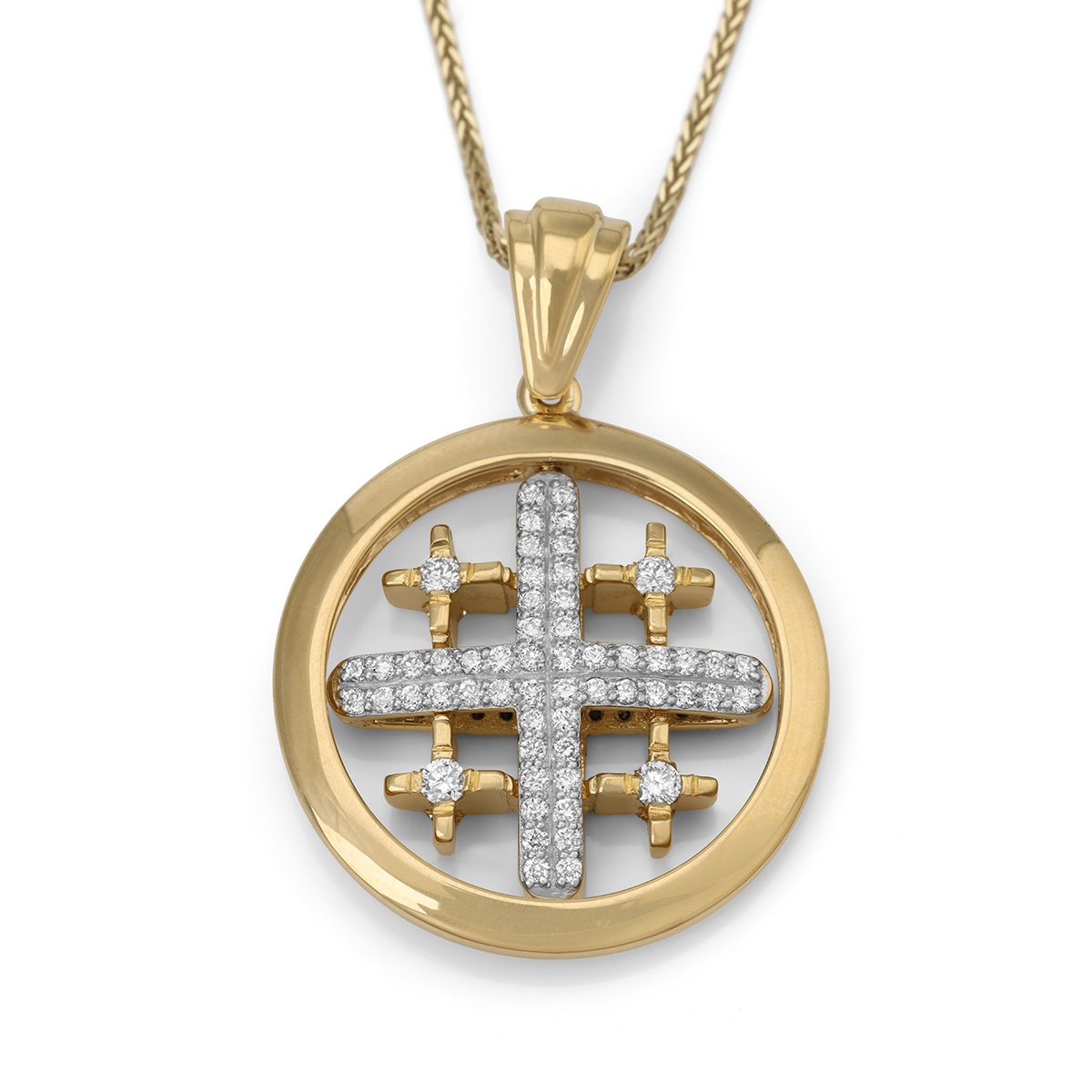Anbinder Jewelry 14K Yellow Gold Spinning Jerusalem Cross with Blue & White Diamonds  - 1