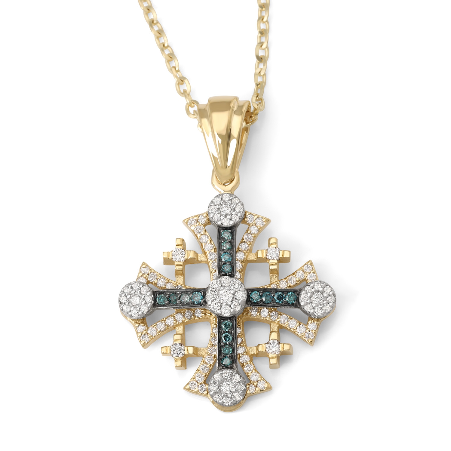 Anbinder 14K Gold Diamond Studded Jerusalem Cross Pendant - 1