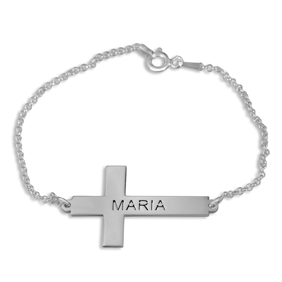 Sterling Silver Personalized Cross English/Hebrew Name Bracelet - 1
