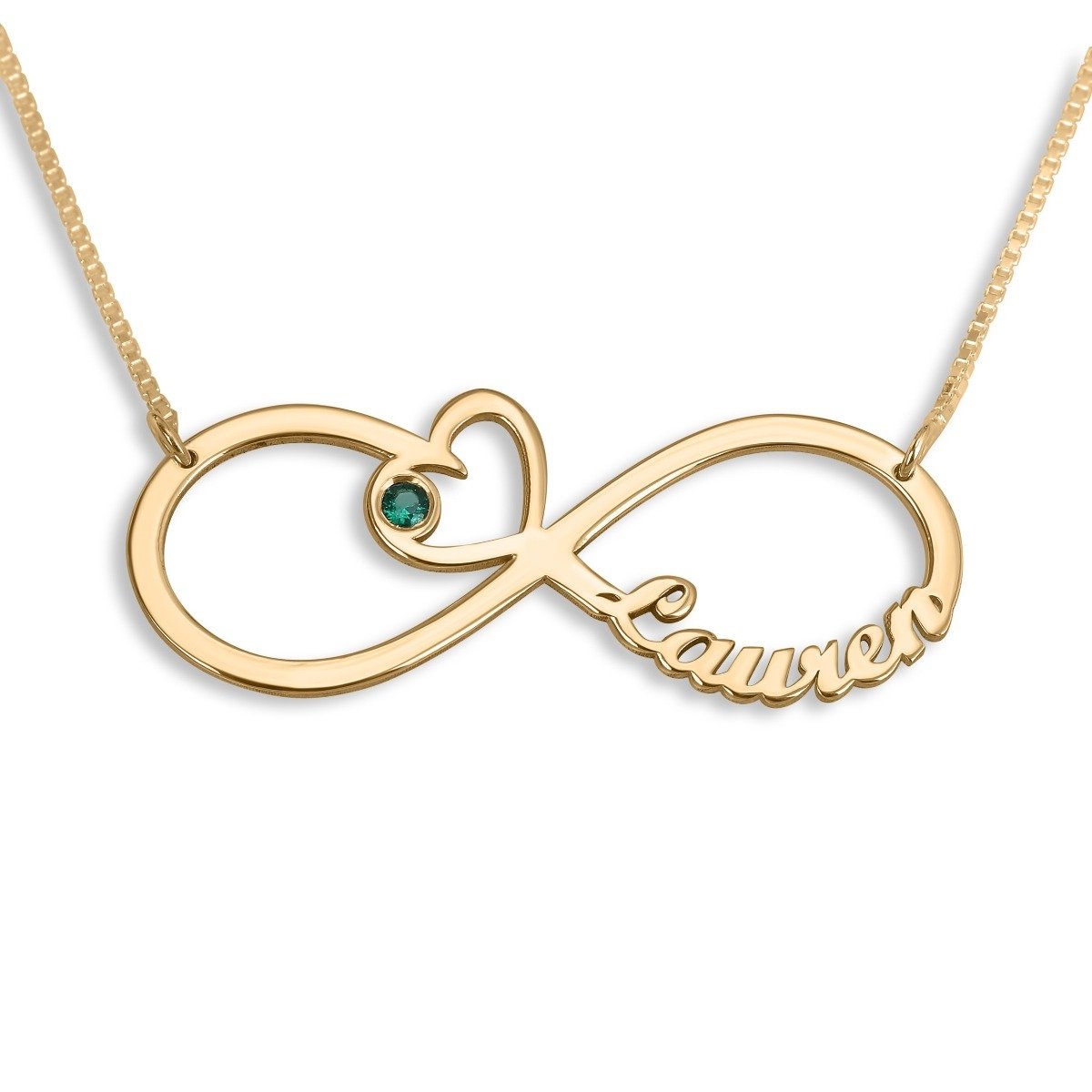Gold-Plated English/Hebrew Infinity Heart Birthstone Personalized Name Necklace - 1