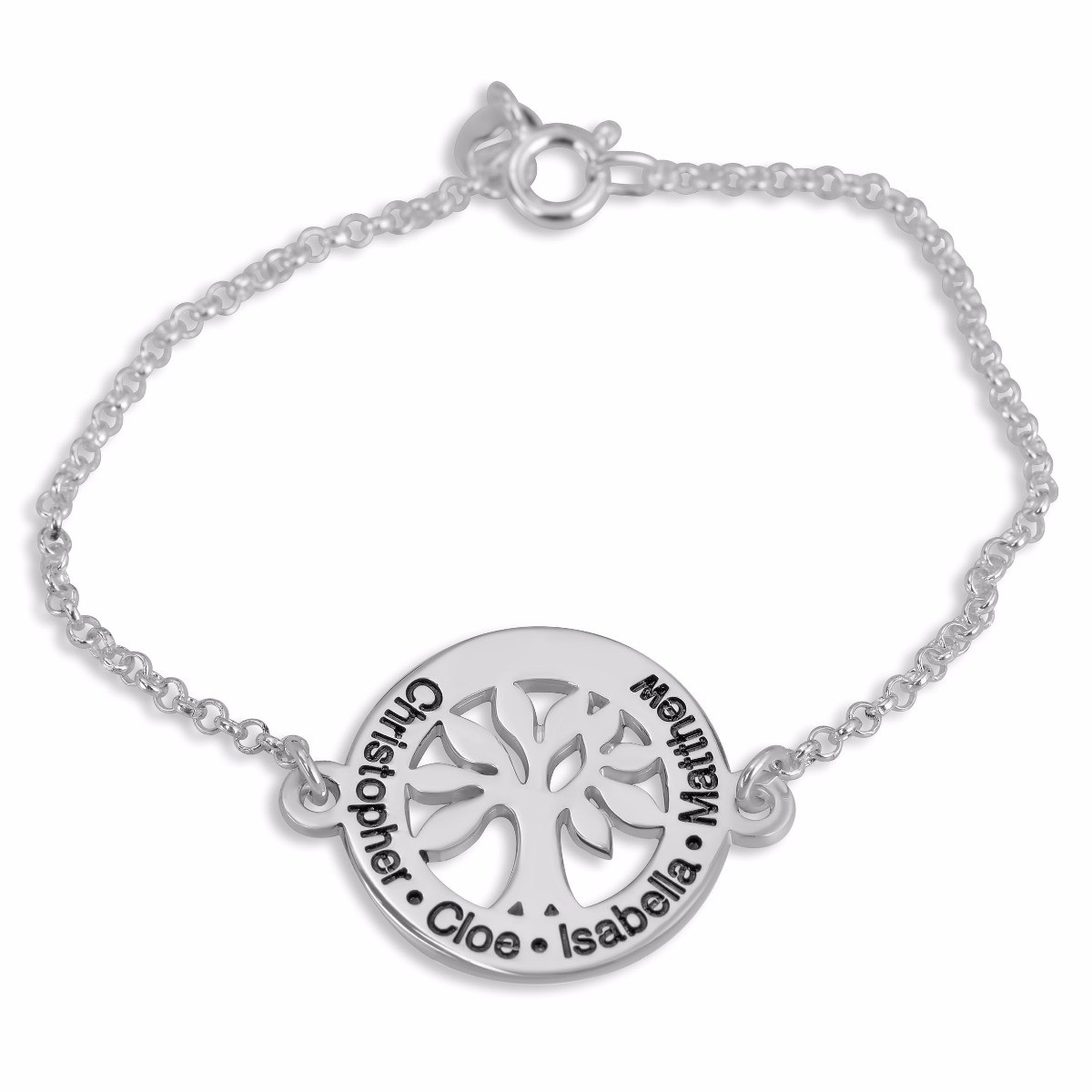 Double Thickness Sterling Silver English/Hebrew Family Tree Personalized Name Bracelet  - 1