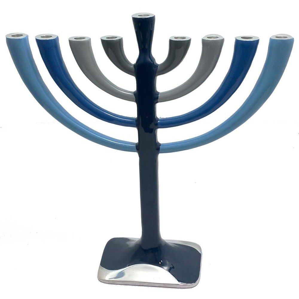 Aluminum Blue and Gray Hanukkah Menorah - 1