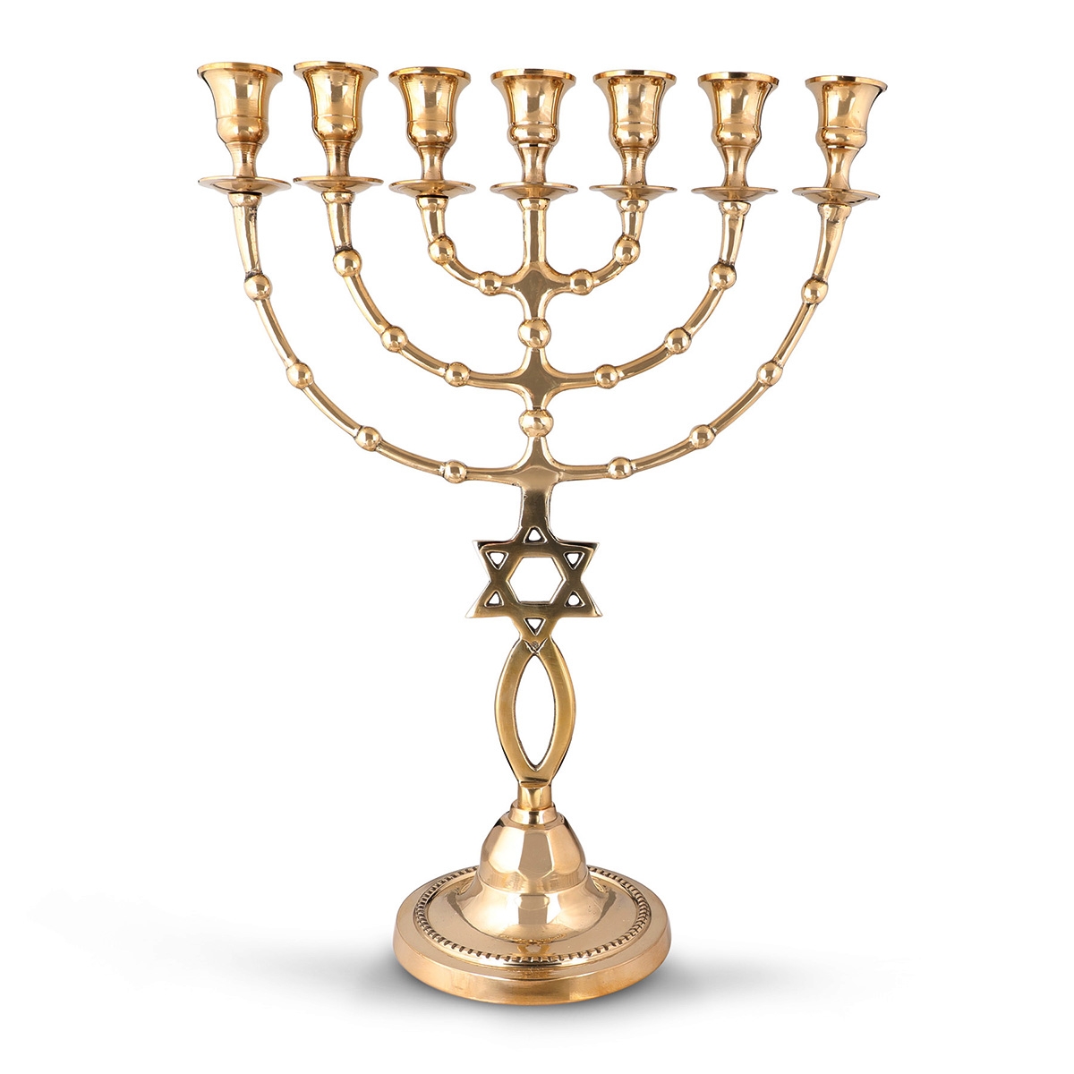 Large Brass 7-Branched Menorah With Grafted-In Design - 1