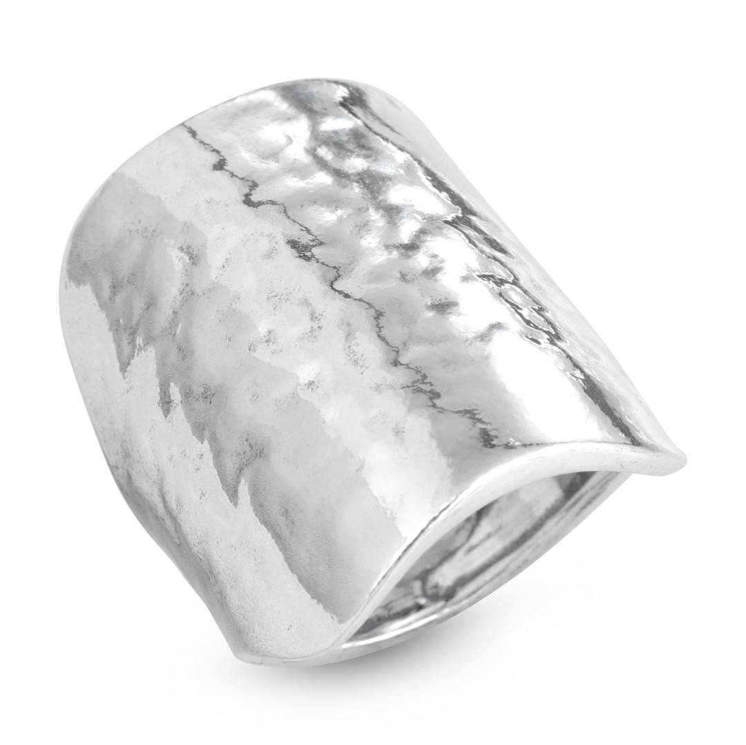 Large Sterling Silver Ring With Hammered Effect - 1