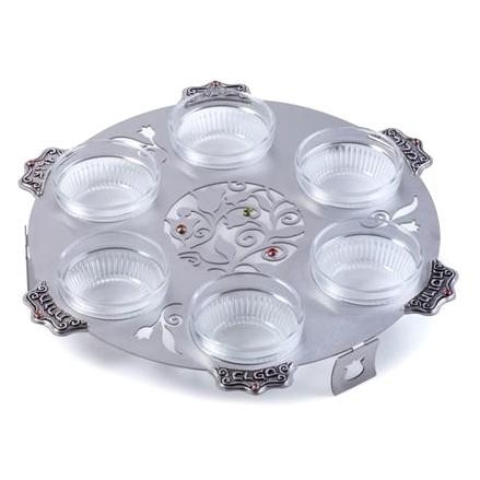 Lily Art Stainless Steel Seder Plate - Tulips & Pomegranates - 1