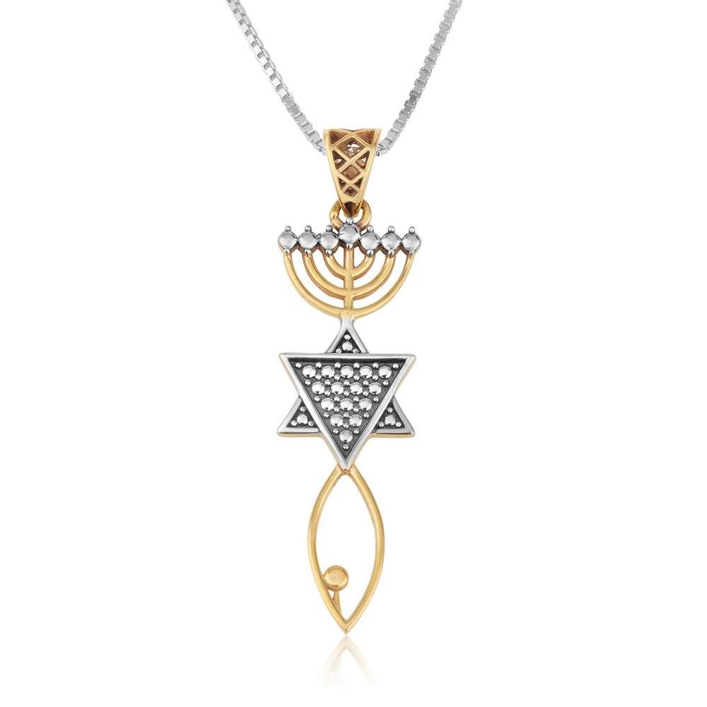 Marina Jewelry 925 Sterling Silver and Gold Plated Grafted-In Messianic Necklace - 1
