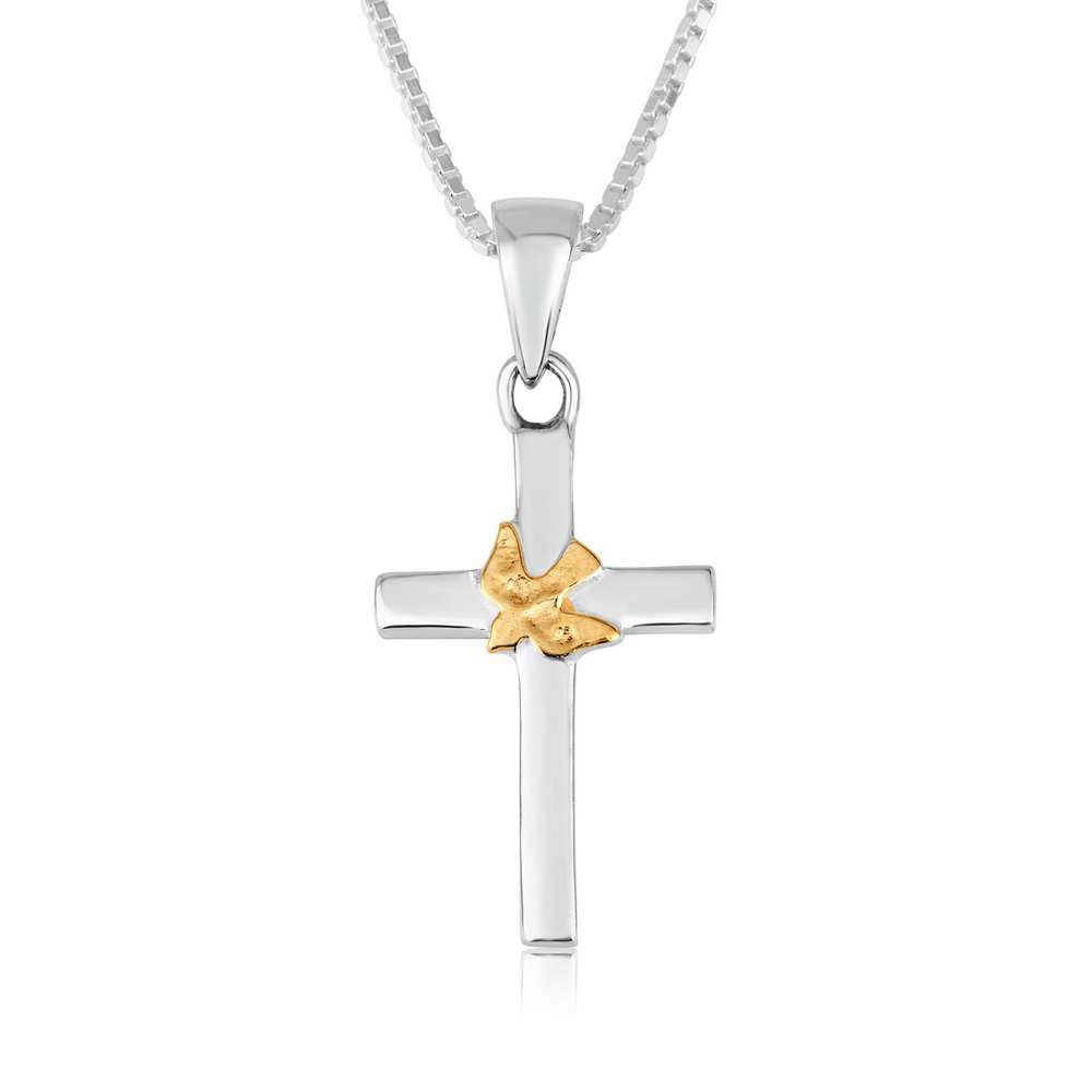 Marina Jewelry 925 Sterling Silver Latin Cross With Gold-Plated Holy Spirit Necklace - 1