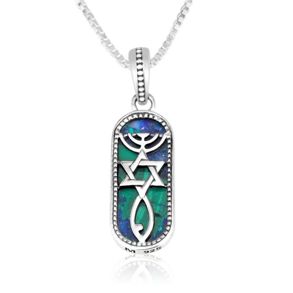 Marina Jewelry 925 Sterling Silver Necklace With Grafted-In Symbol and Eilat Stone - 1