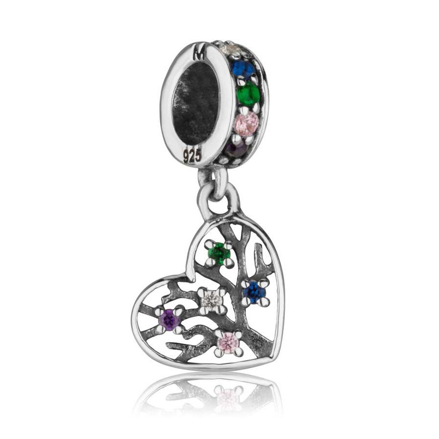 Marina Jewelry 925 Sterling Silver Tree of Life & Heart Hanging Charm With Colorful Crystals - 1