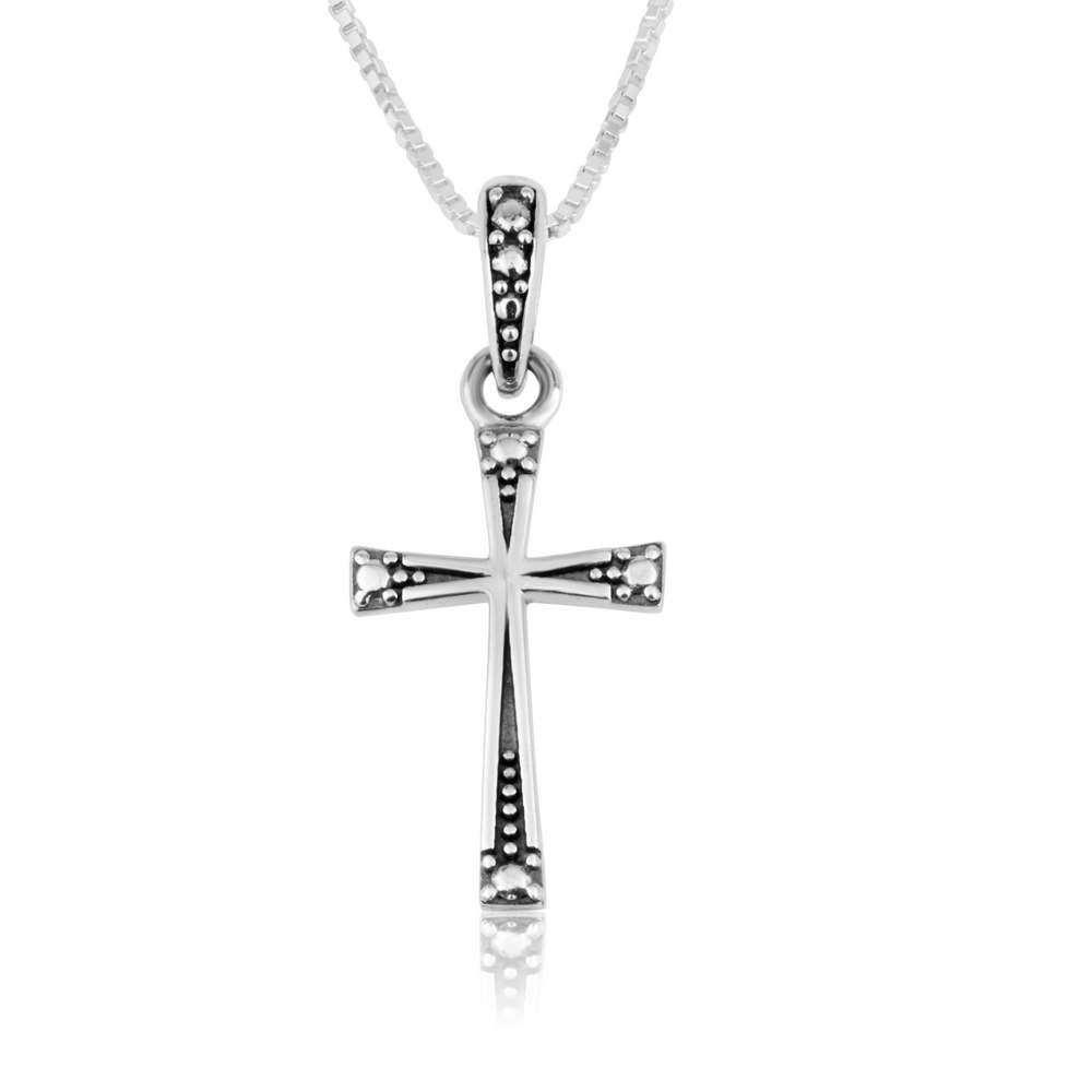 Marina Jewelry 925 Sterling Silver Trinity Cross Necklace with Beaded Motif - 1