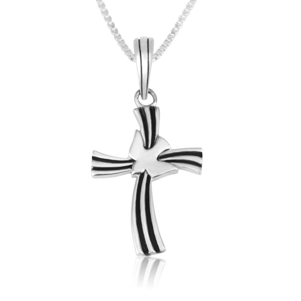 Marina Jewelry 925 Sterling Silver Wavy Cross With Dove of Peace Pendant - 1