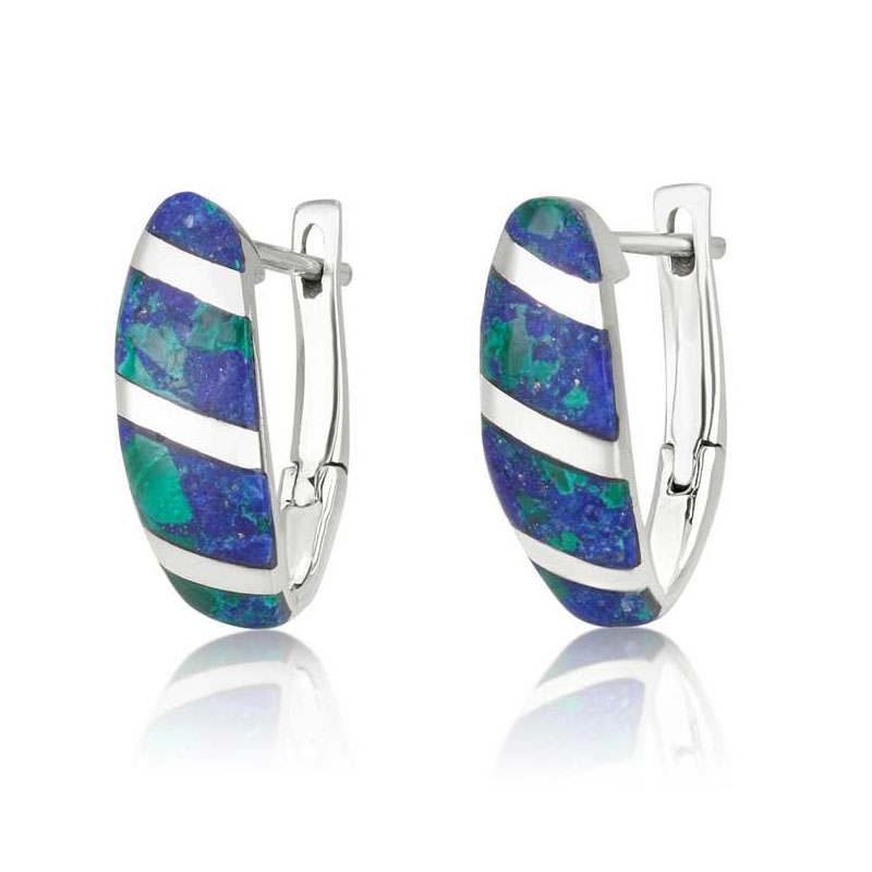 Marina Jewelry Sterling Silver and Eilat Stone Earrings With Striped Design - 1