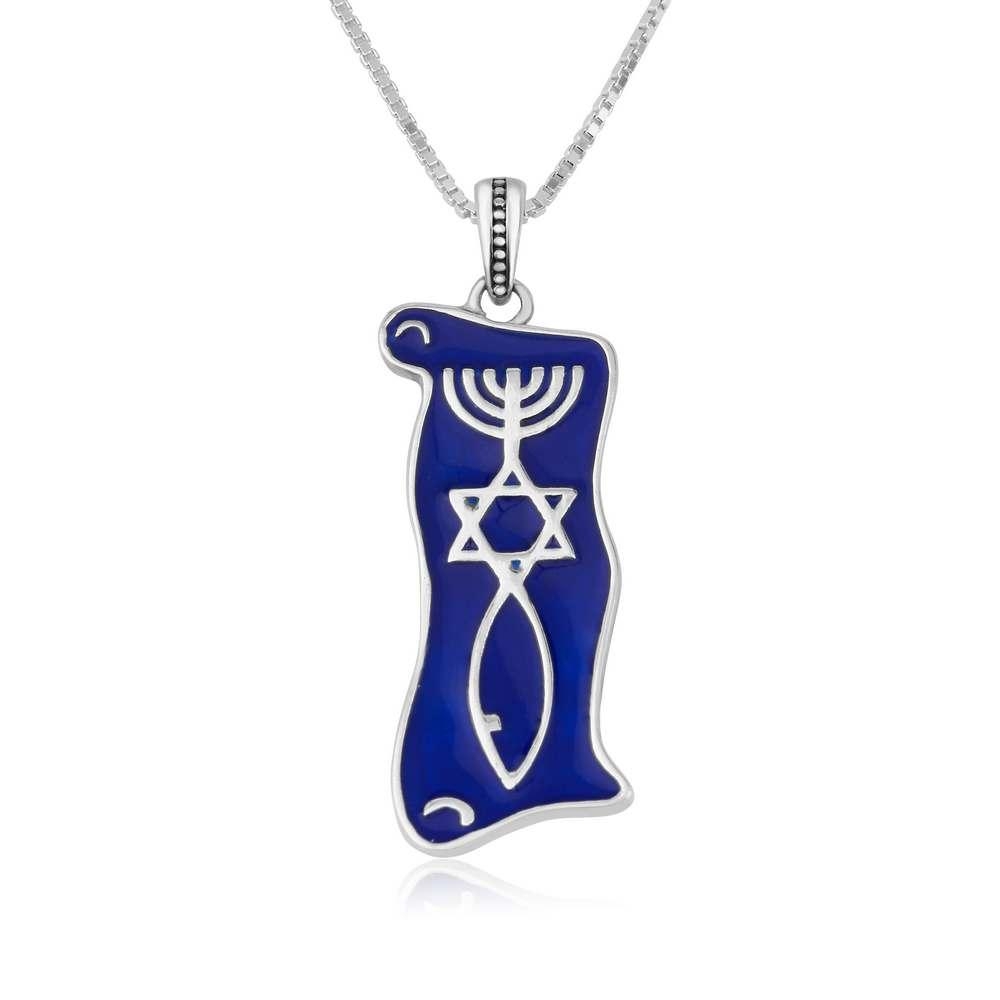 Marina Jewelry Sterling Silver Grafted-In Messianic Seal Necklace with Blue Enamel - 1