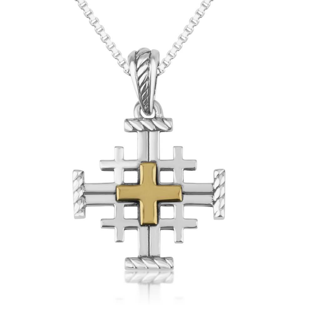 Marina Jewelry Sterling Silver Jerusalem Cross Necklace With Gold-Colored Greek Cross - 1