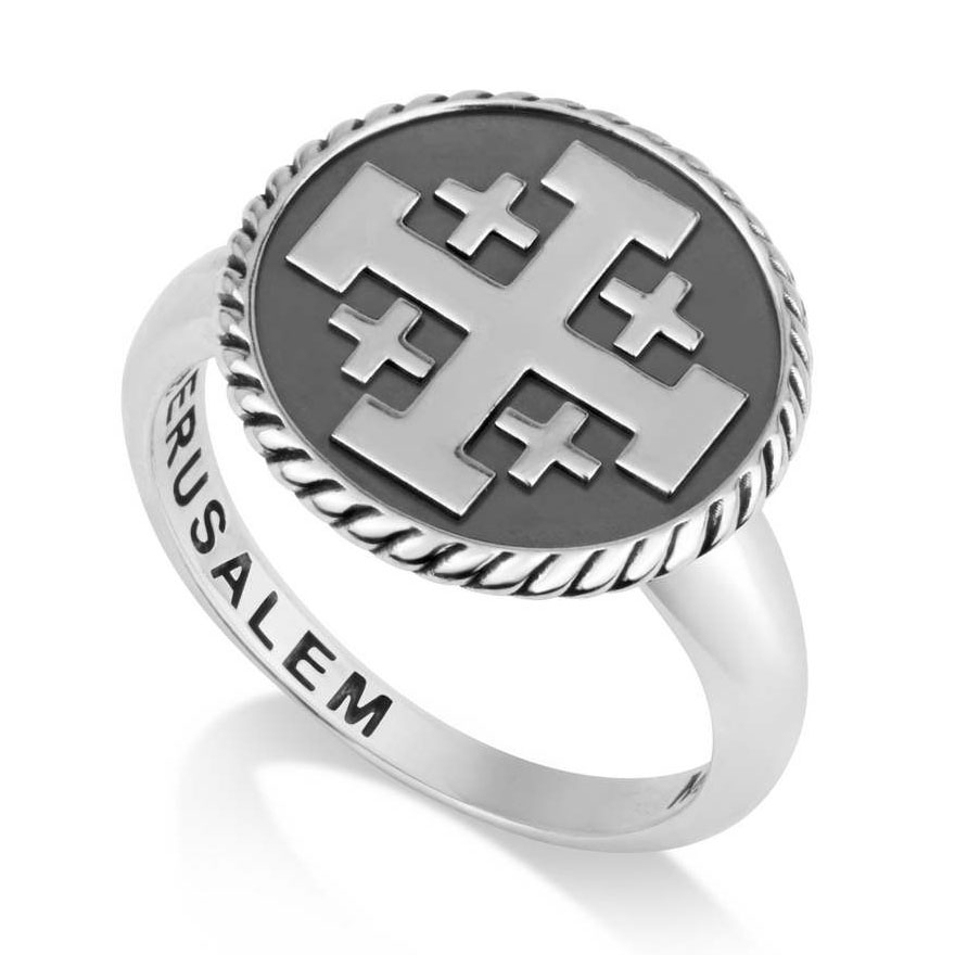 Marina Jewelry Sterling Silver Men's Signet Ring With Jerusalem Cross - 1